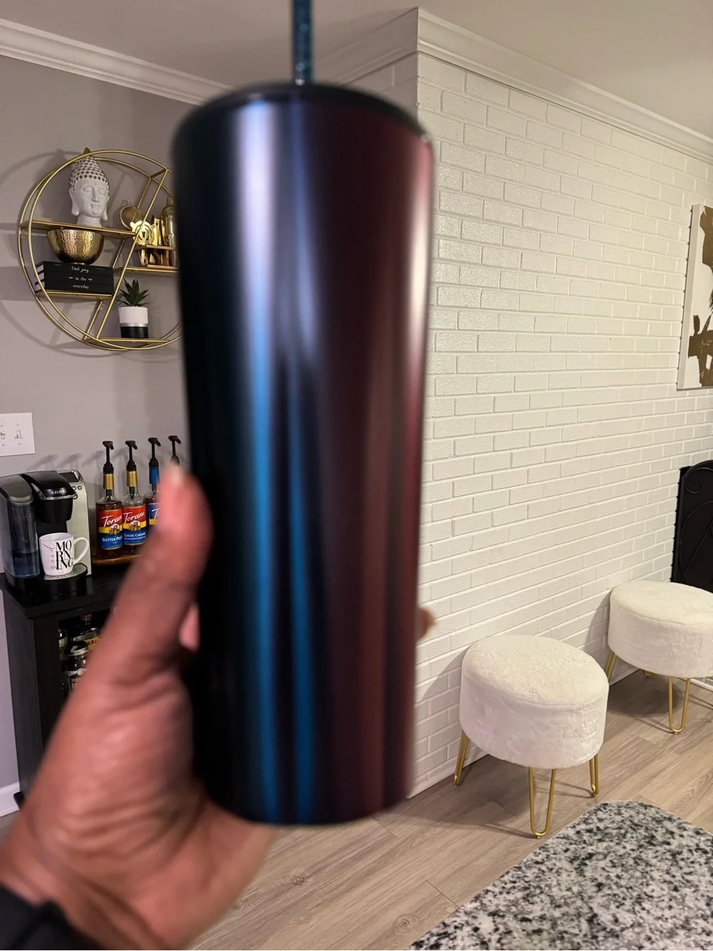 Starbucks Iridescent Teal-Blue Stainless Tumbler with Straw